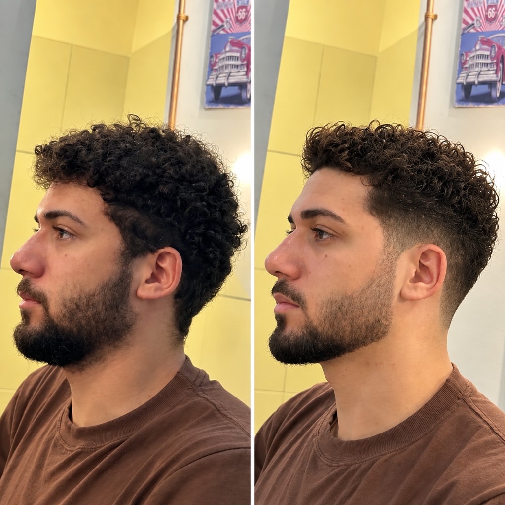 FERAT BARBER curly hair and beard before and after transformation
