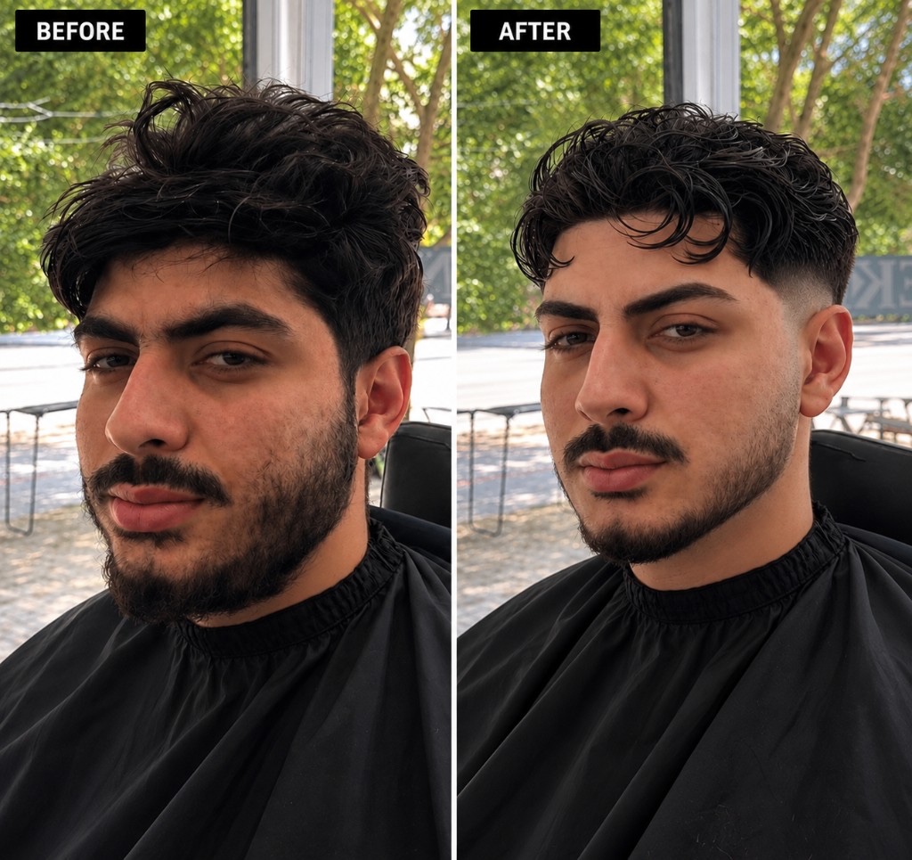 FERAT BARBER curly hair fade and beard before and after transformation